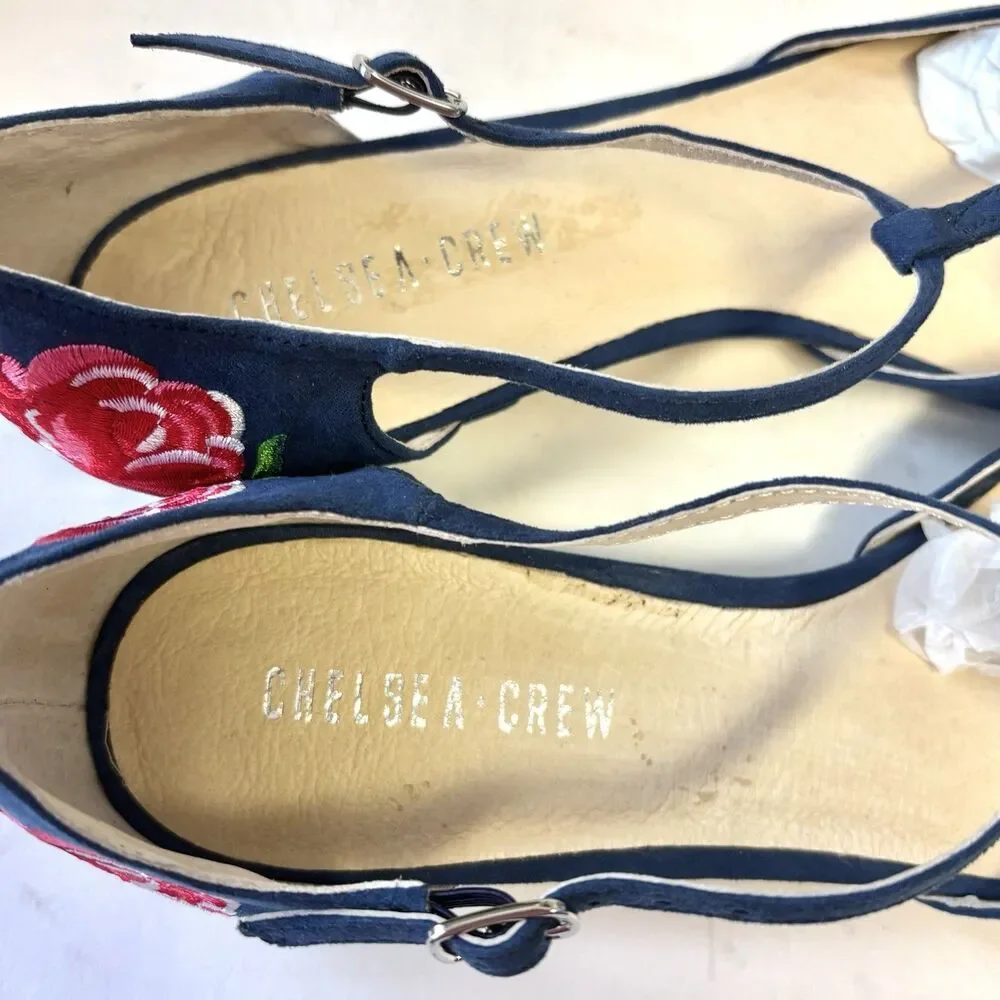 Chelsea Crew Garden Pointed Toe Flats Blue With Embroidery Women’s 40/US-9